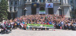 Homeschoolers in front of the Colorado Capitol