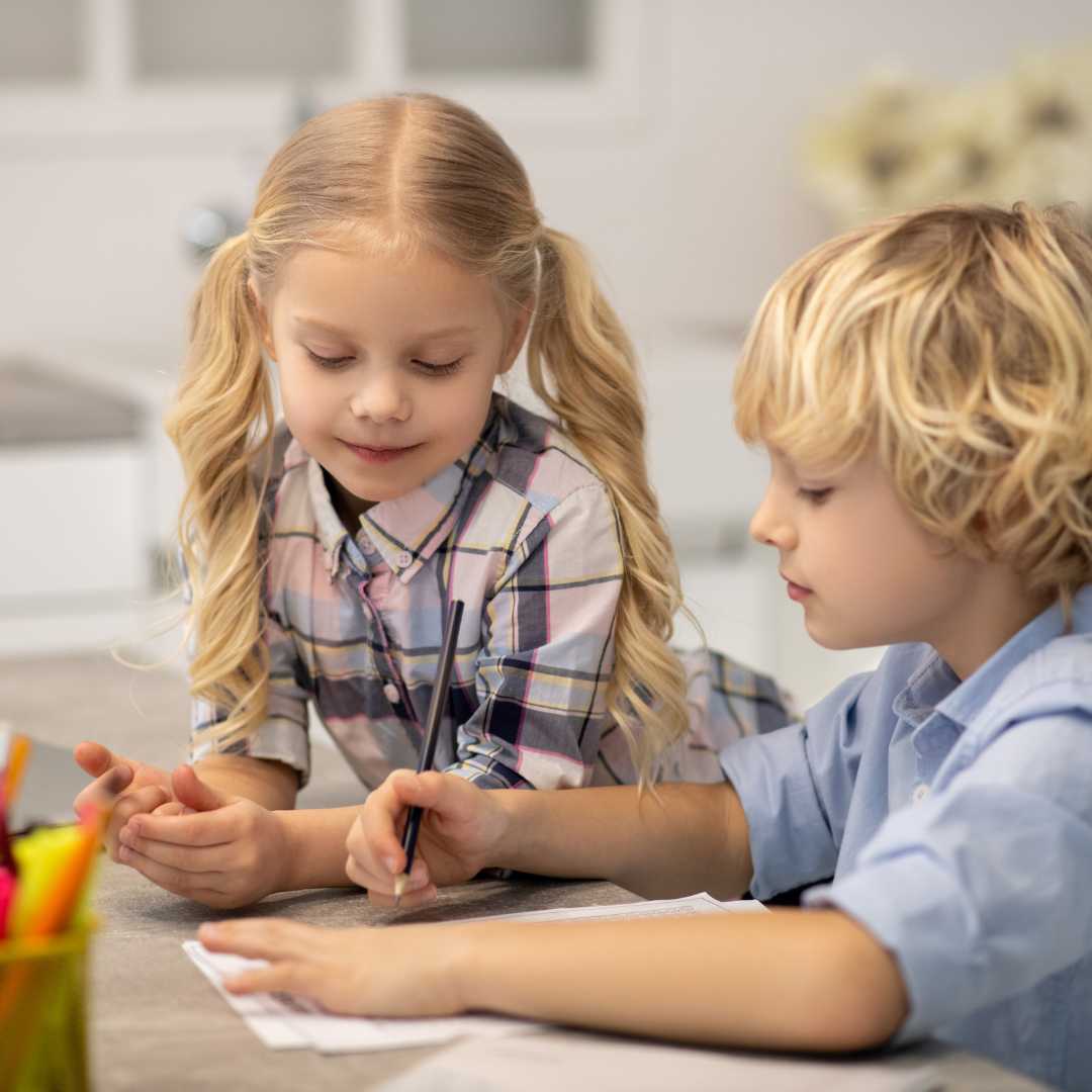 homeschool kids working at table